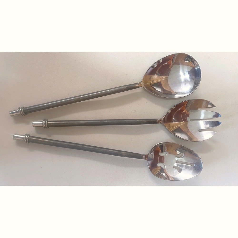 Serving Set Stainless Steel 3pc Pierced, Solid & Fork Salad Set Culinary Gourmet